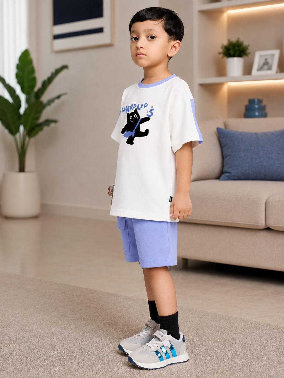 LIL CAT CLUB CO-ORD FOR BOYS GIRLS WHITE LAVENDER