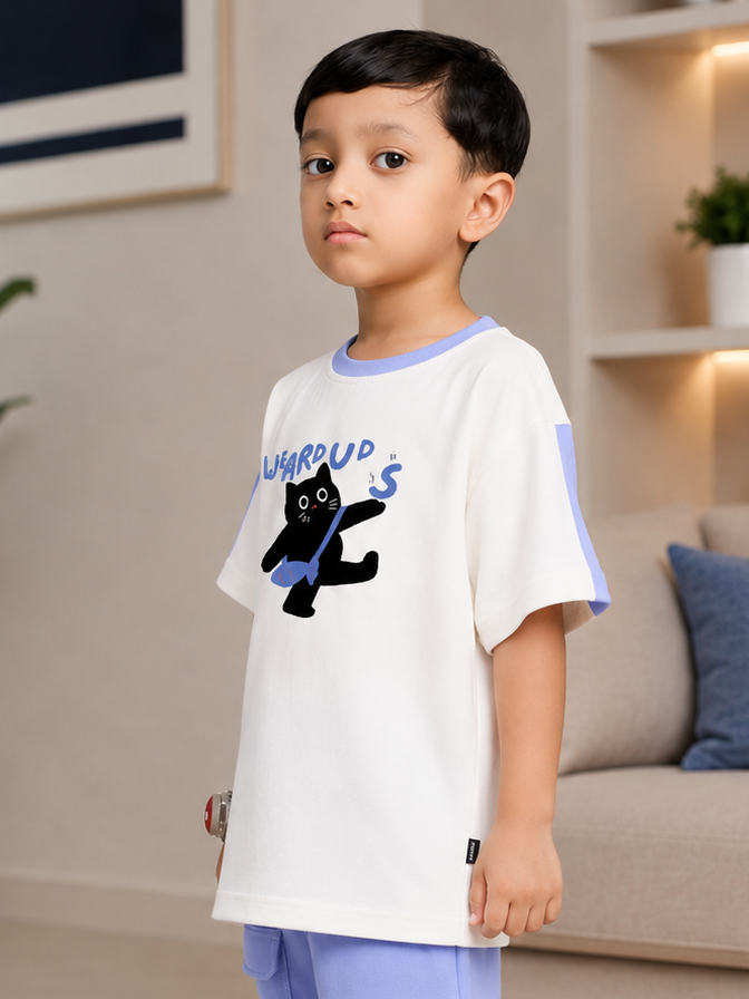 LIL CAT CLUB T-SHIRT FOR BOYS GIRLS WHITE LAVENDER