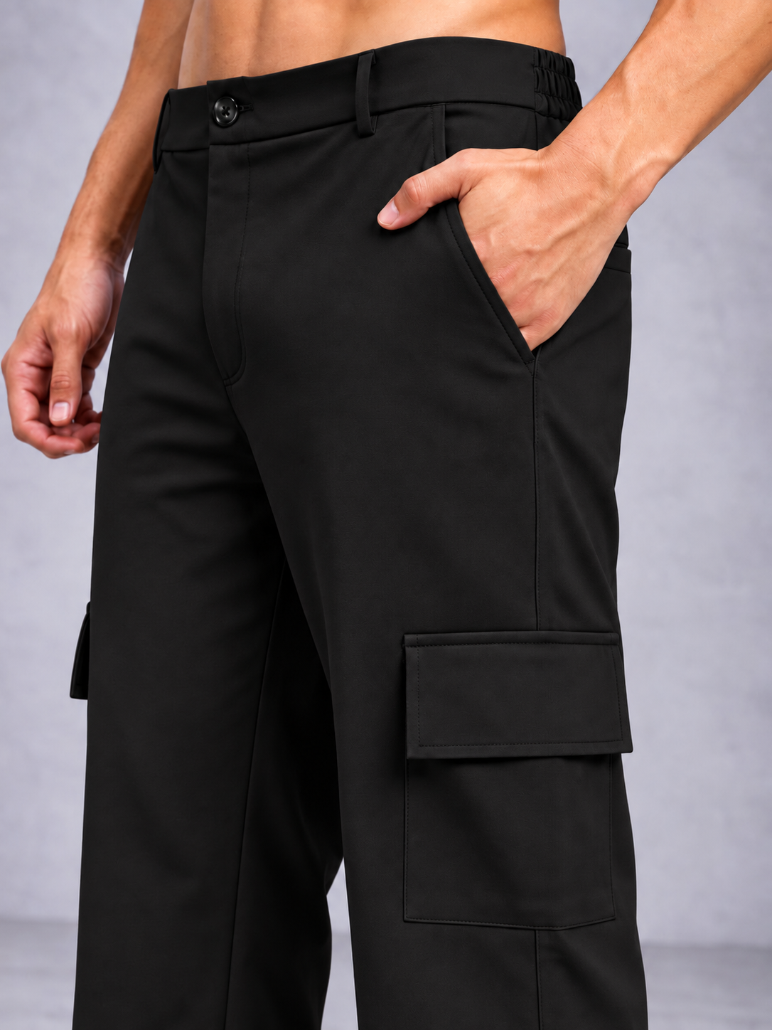 BELT LOOPS CARGO TROUSERS BLACK
