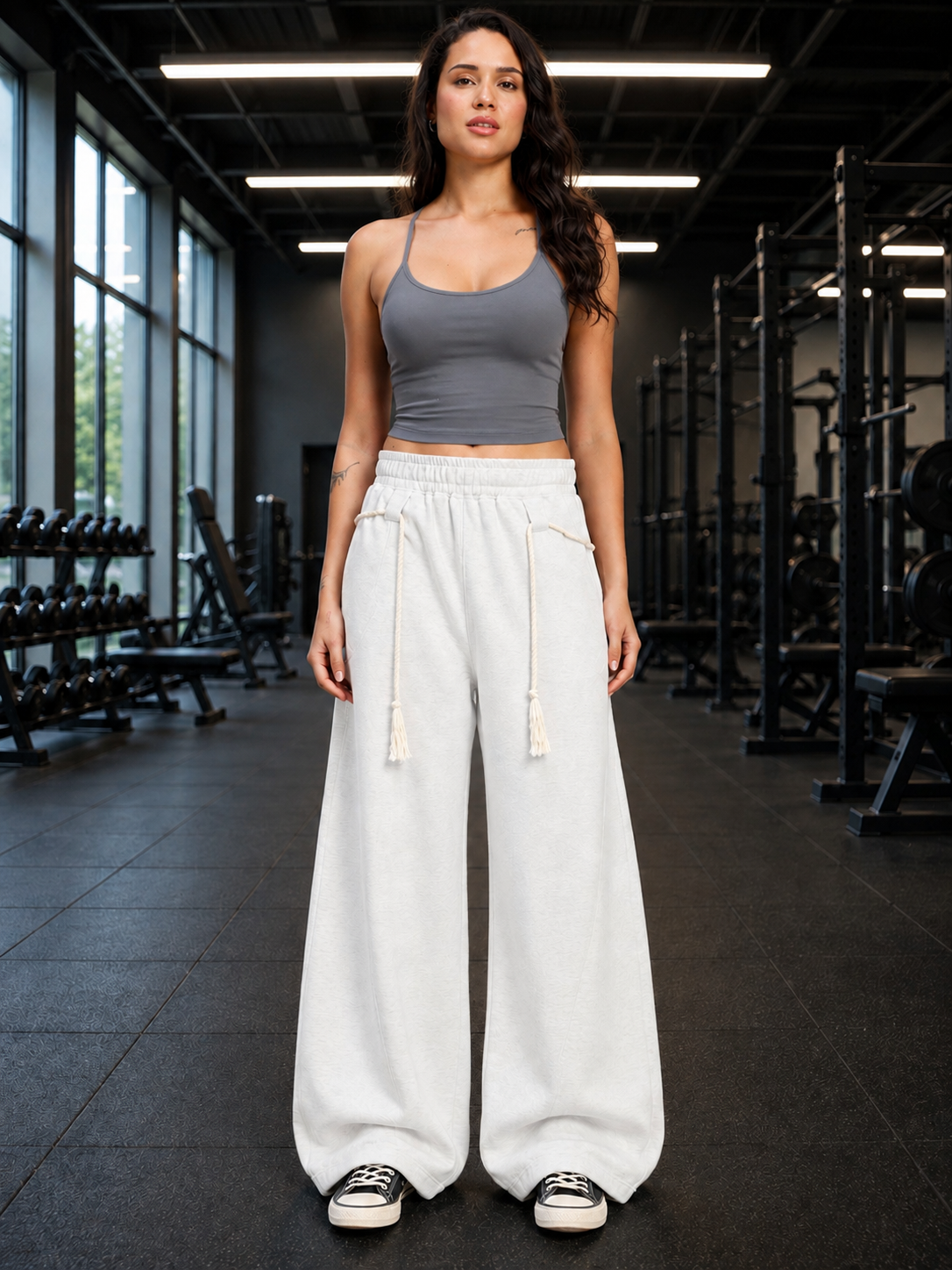 WOMEN SEAMLESS COTTON CROP-TOP GREY