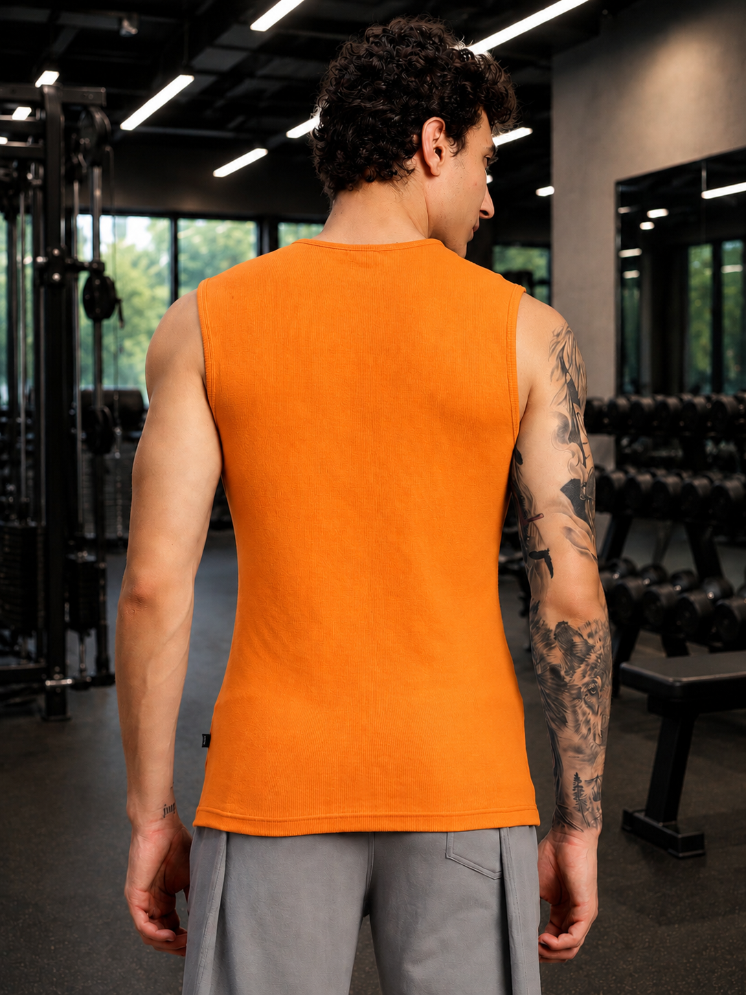SLEEVELESS WORKOUT COTTON T-SHIRT ORANGE