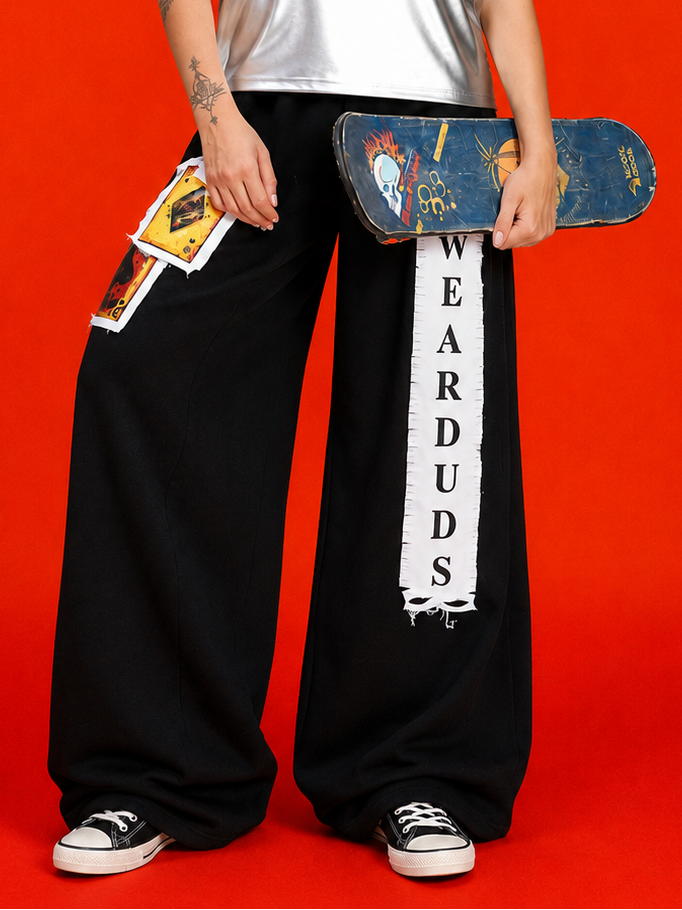 WOMEN WILDCARD RAW-CANVAS GRAPHIC JOGGERS BLACK