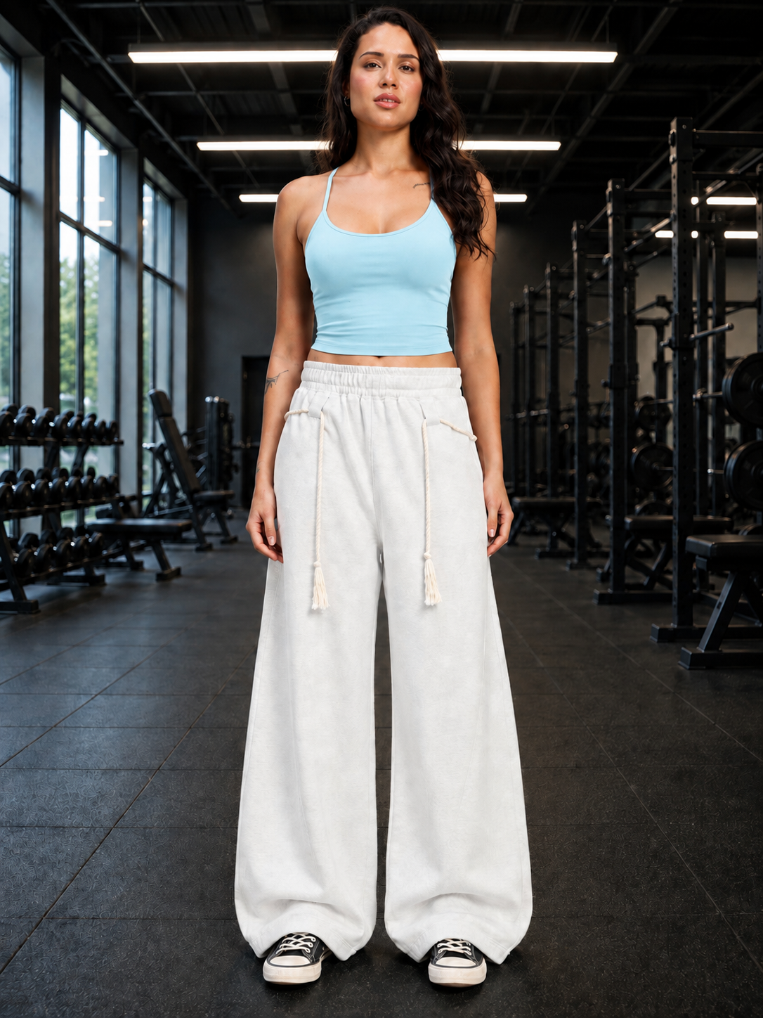 WOMEN SEAMLESS COTTON CROP-TOP SKY BLUE
