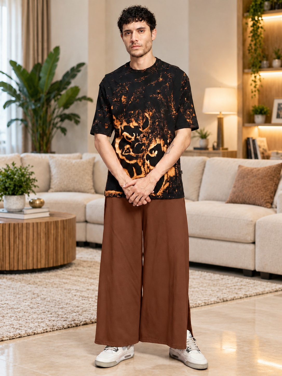 WIDE LEG FLOWY LOUNGE JOGGERS BROWN