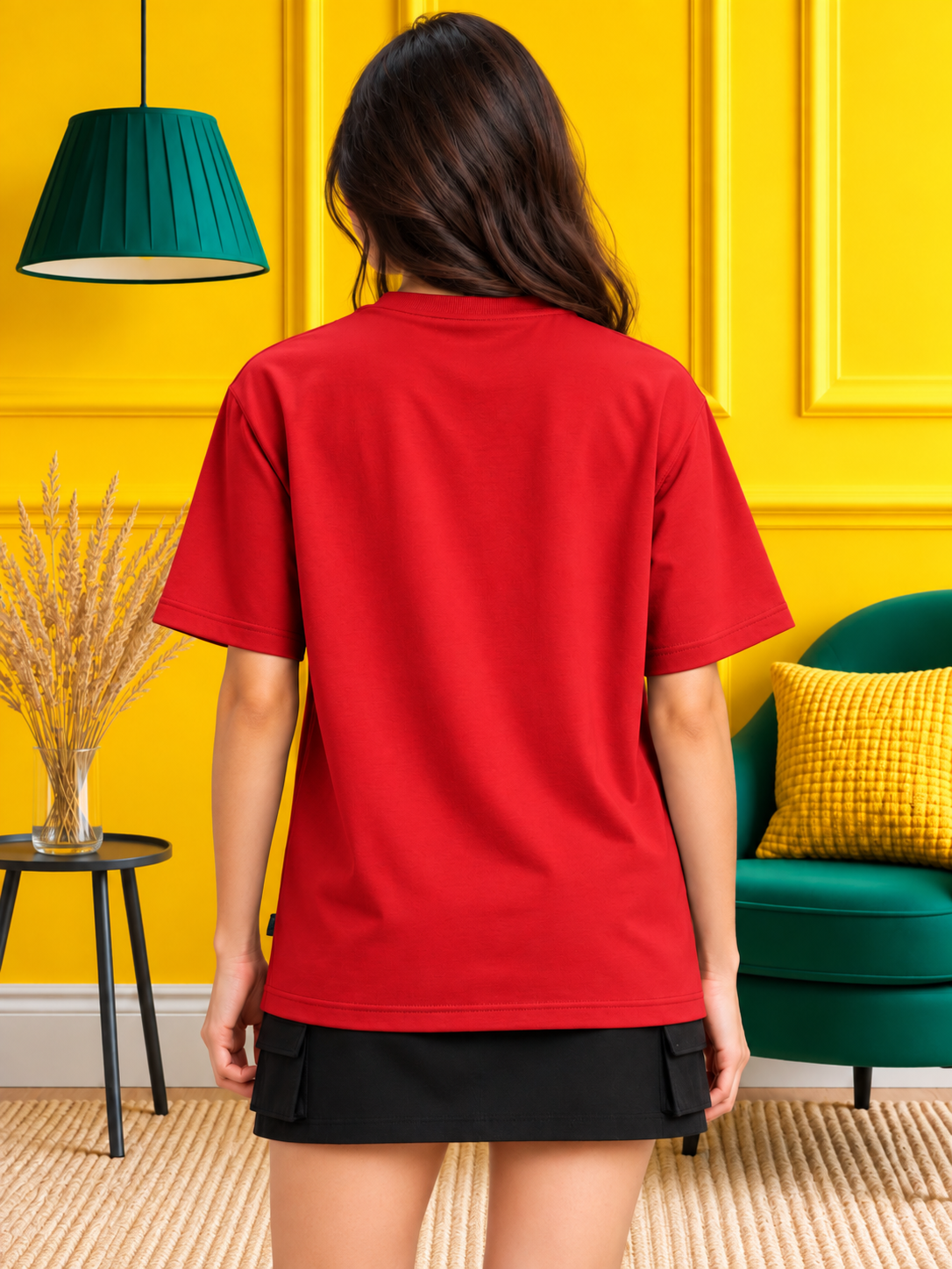 WOMEN PANEL OVERSIZED CREW T-SHIRT RED