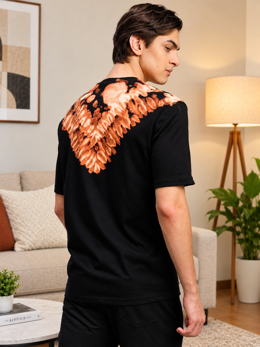 ROUND TIE-DYE NECK T-SHIRT BLACK BROWN