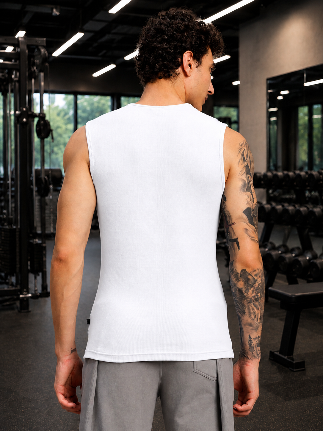 SLEEVELESS WORKOUT COTTON T-SHIRT WHITE
