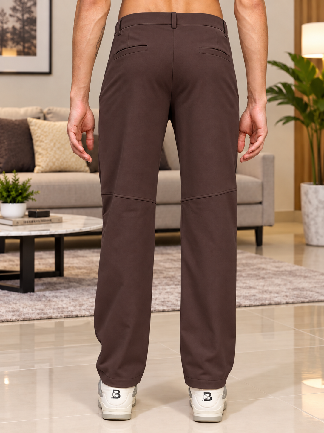 STRETCH STRAIGHT CASUAL PANTS DARK BROWN