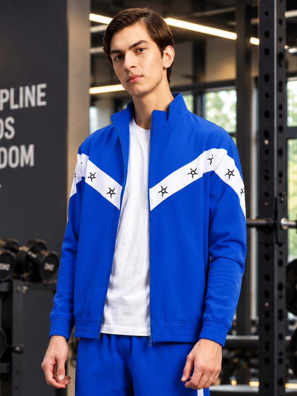 MATCHING POLYESTER FULL ZIPPER JACKET BLUE WHITE