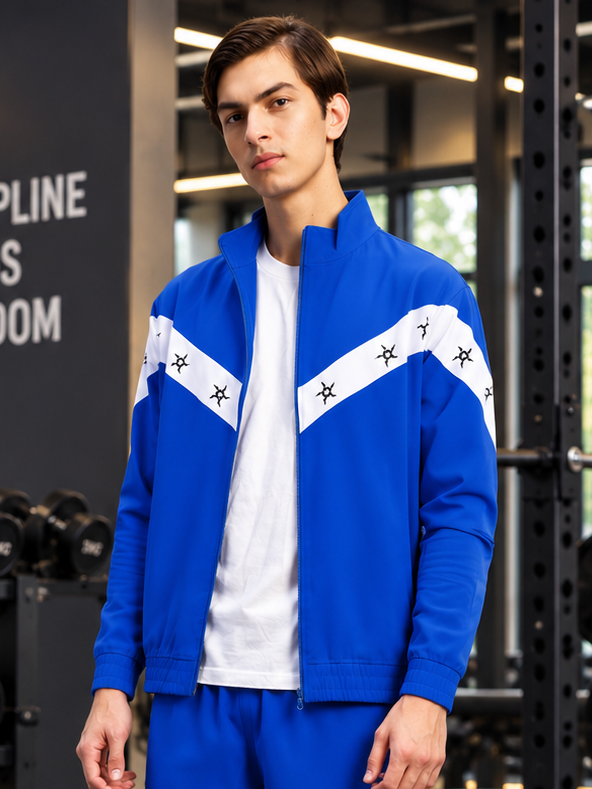 MATCHING LOOSE FIT ZIPPER JACKET BLUE WHITE