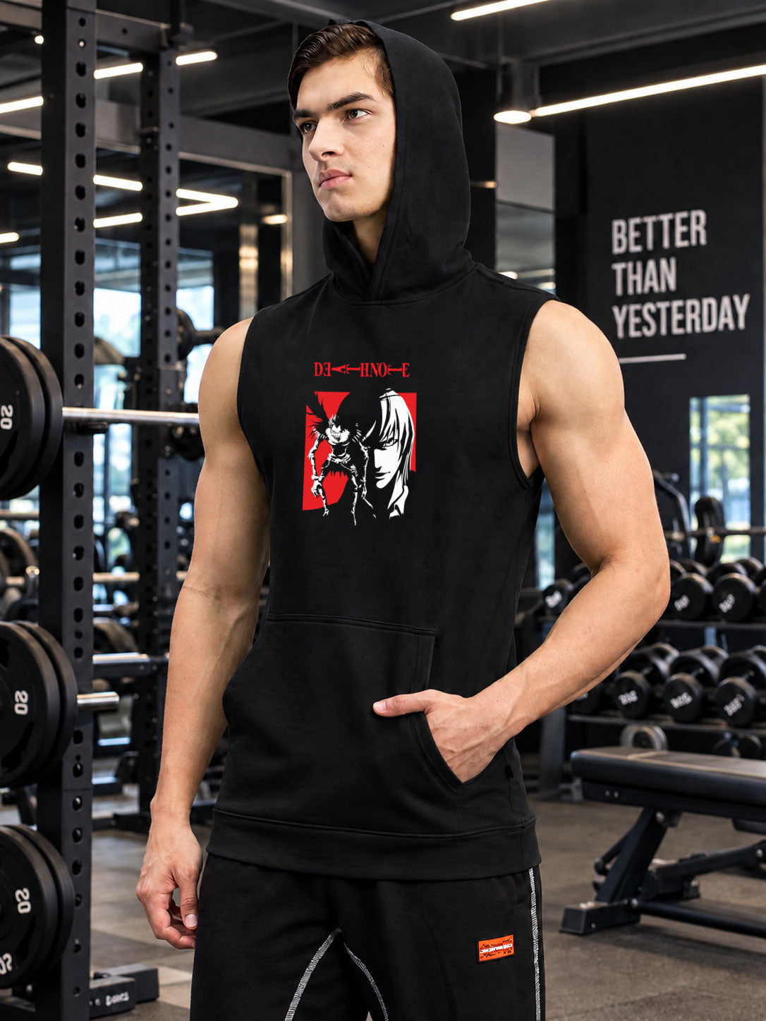 DEATH NOTE GYM SLEEVELESS HOODED T-SHIRT BLACK