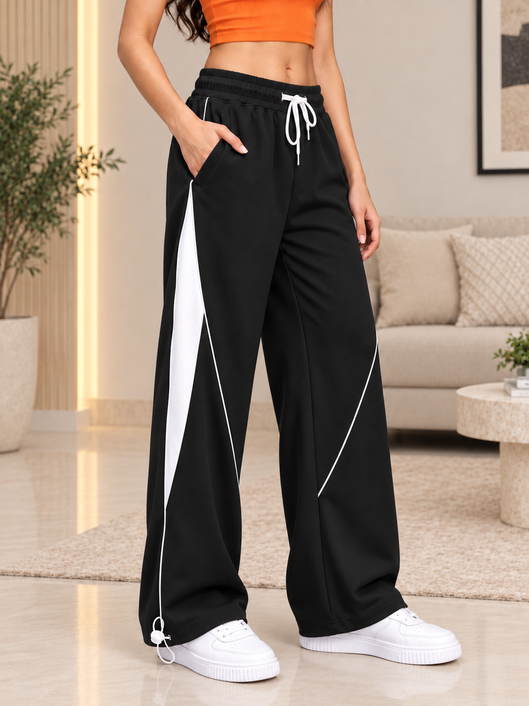 WOMEN BOLD ELECTRIC RELAXED-FIT JOGGERS BLACK