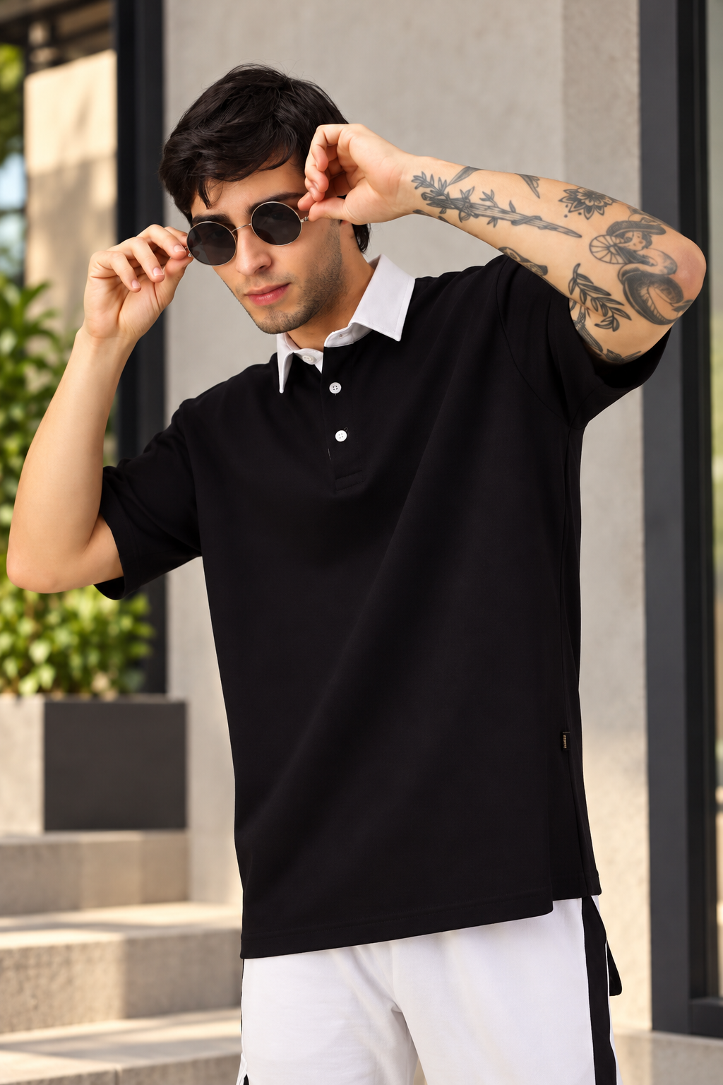 SAGOL POLO OVERSIZED POLO T-SHIRT BLACK
