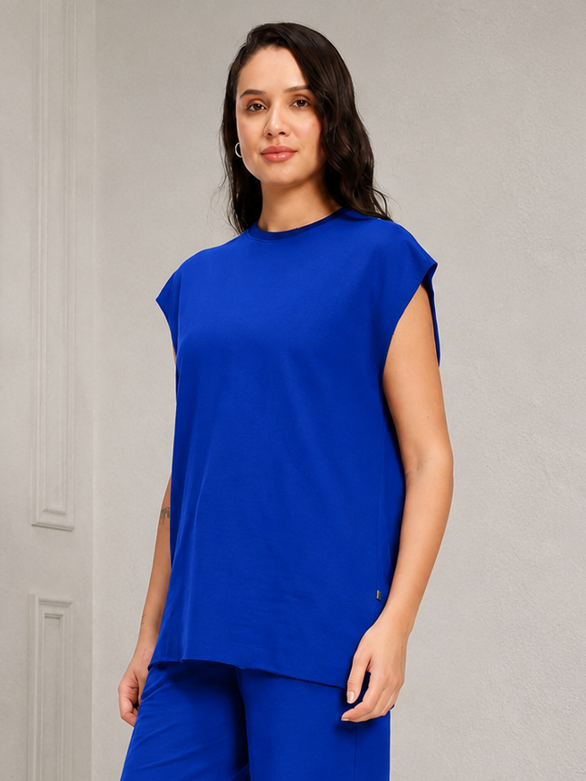 WOMEN DRIVE MONOCHROME SLEEVELESS T-SHIRT BLUE