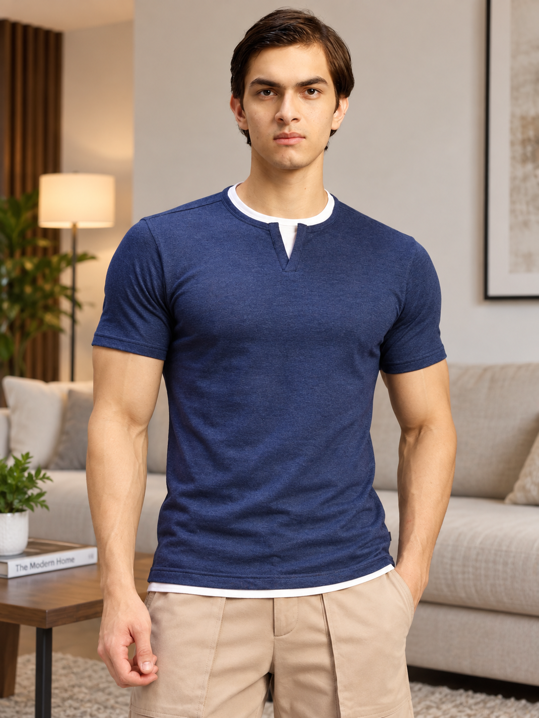 LAYERED REGULAR FIT T-SHIRT NAVY BLUE
