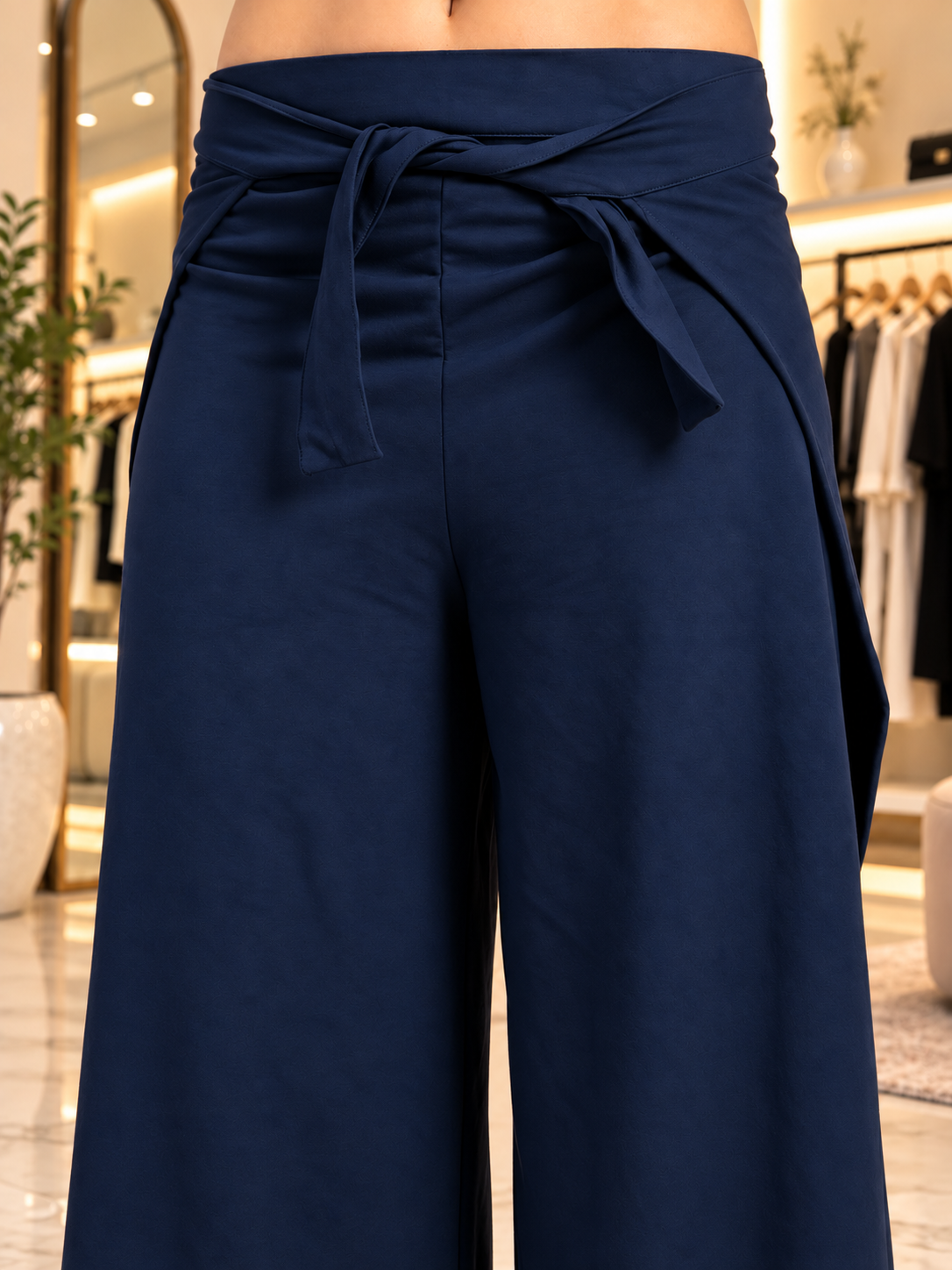 WOMEN WIDE LEG FLOWY LOUNGE JOGGERS NAVY BLUE