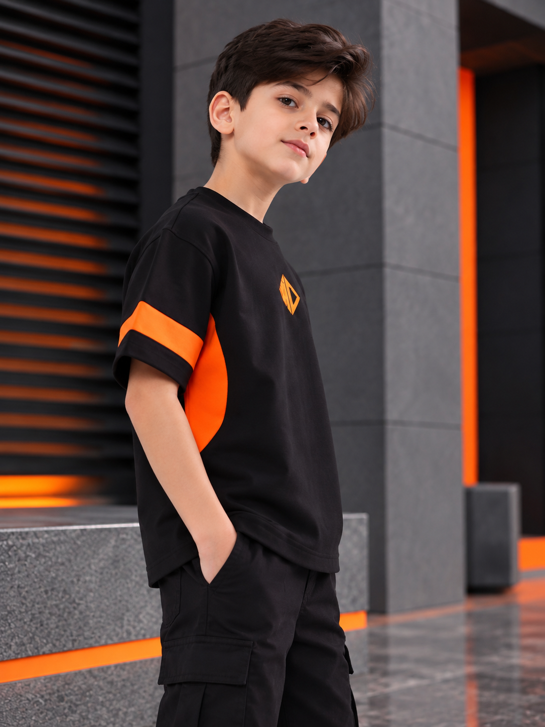 WD GORBCORE T-SHIRT FOR BOYS GIRLS BLACK ORANGE