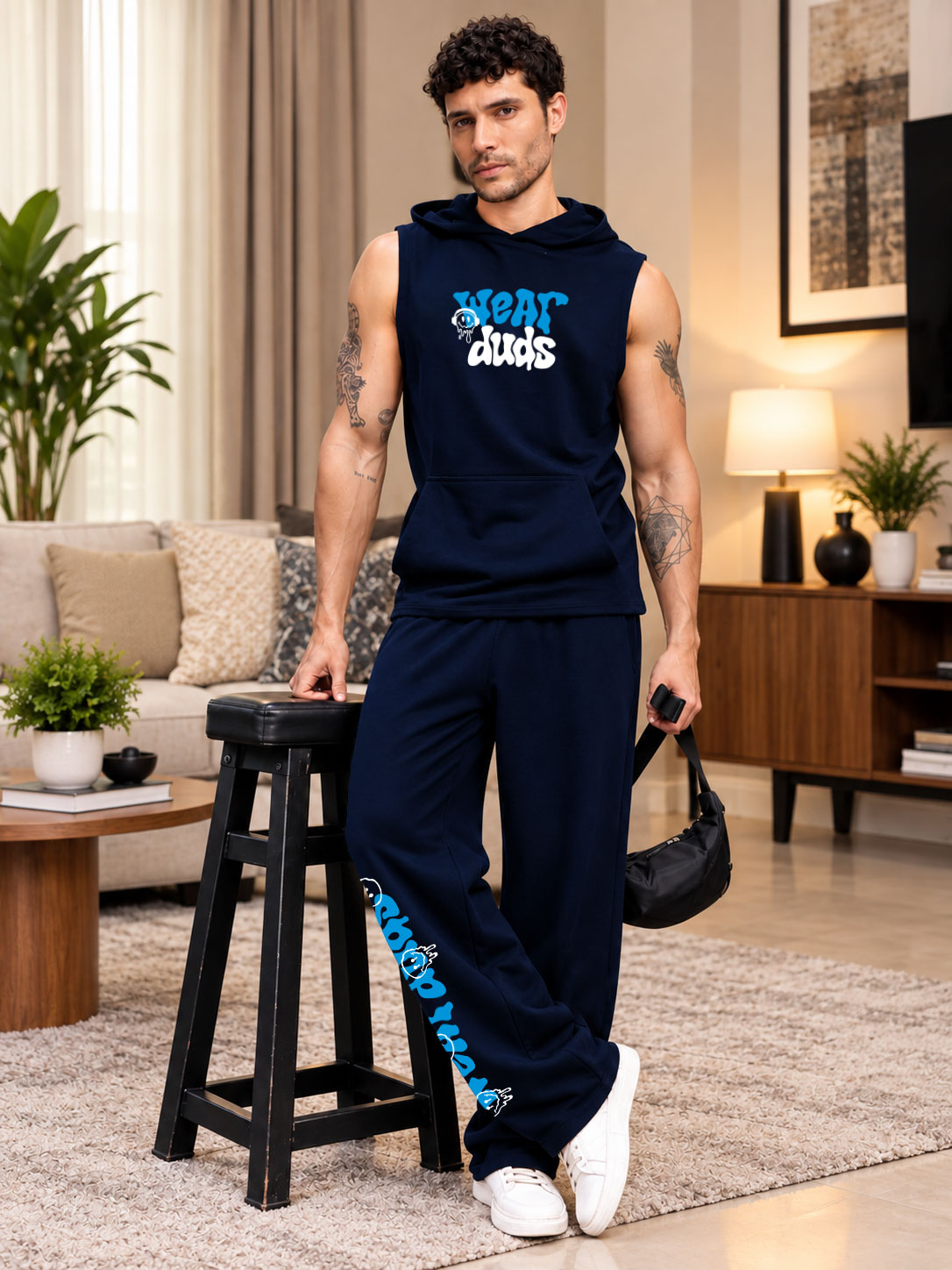 LOUNGEWEAR SLEEVELESS HOODED CO-ORD NAVY BLUE