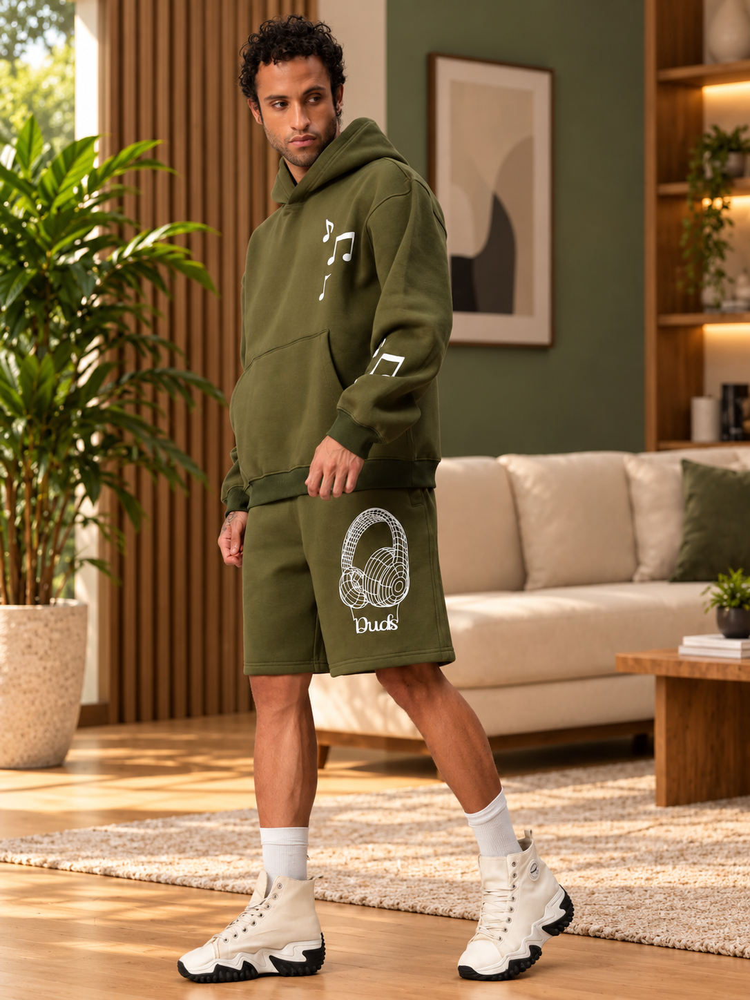 WEARDUDS FLEECE MUSIC GRAPHIC C0-SET OLIVE GREEN