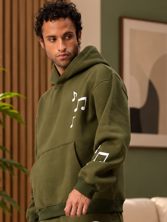 WEARDUDS FLEECE MUSIC GRAPHIC HOODIE OLIVE GREEN