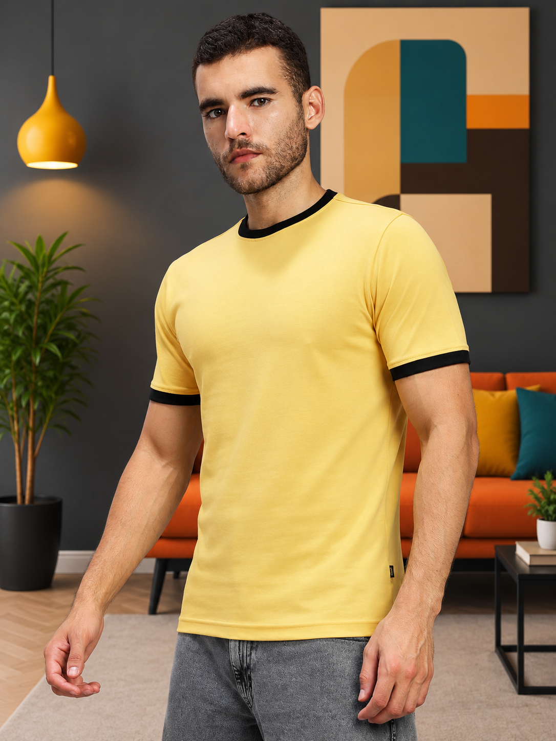 MINIMALIST CONTRAST EDGE T-SHIRT YELLOW