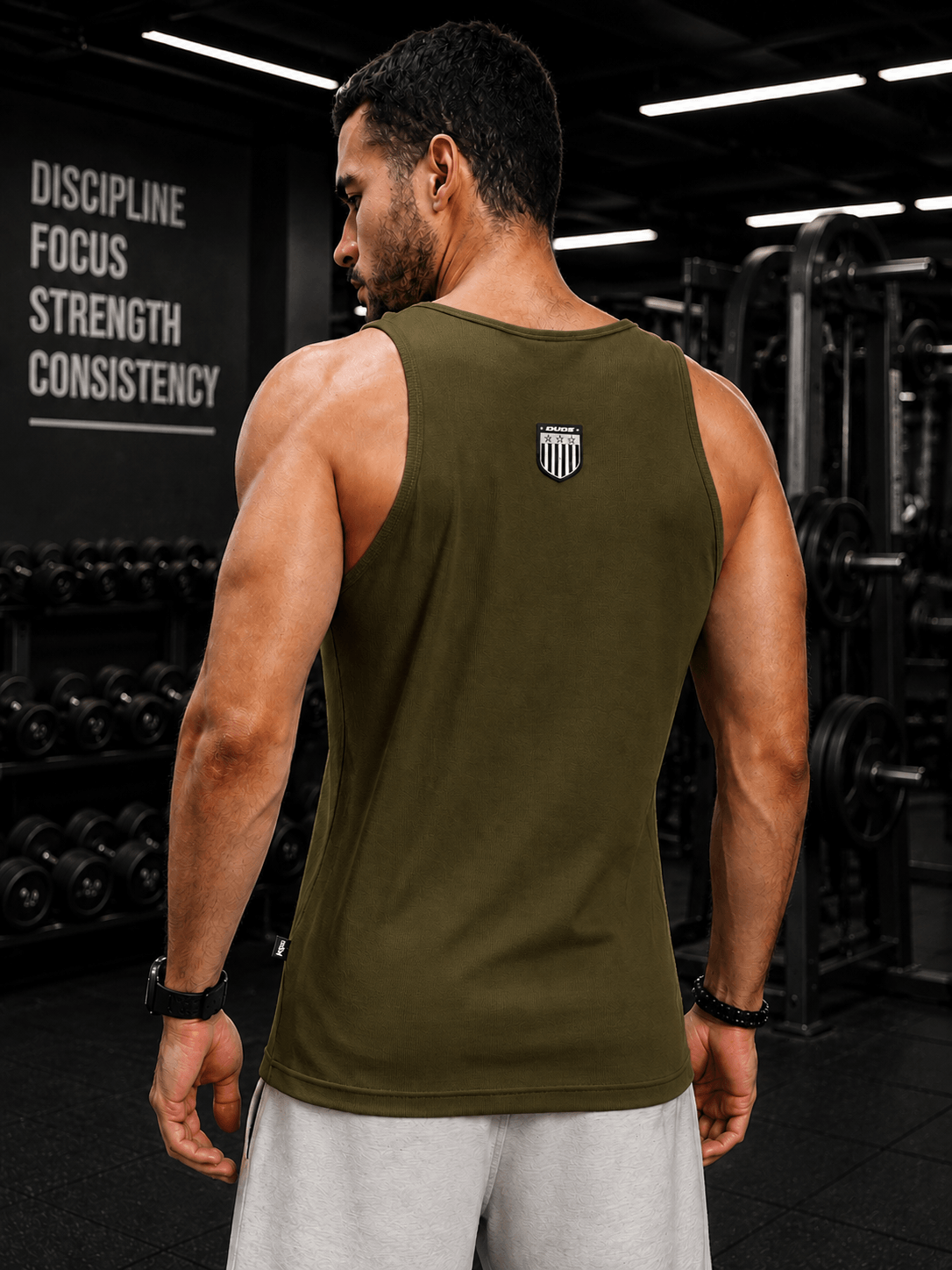 WEARDUDS Shop EASY WEAR VEST GYM T-SHIRT OLIVE GREEN for a trendy sporty look, perfect for workouts, gym sessions, casual outings, and everyday wear.