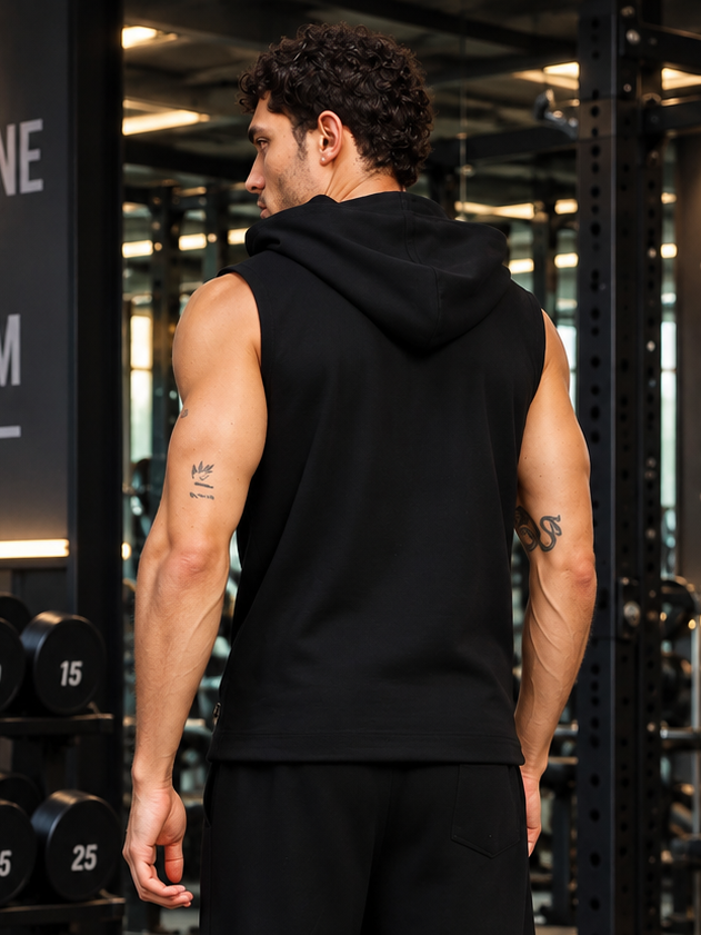PHANTOM SLEEVELESS HOODED  T-SHIRT BLACK