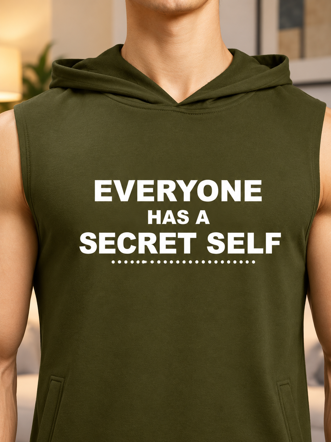 SECRET SELF GYM SLEEVELESS HOODED T-SHIRT OLIVE GREEN