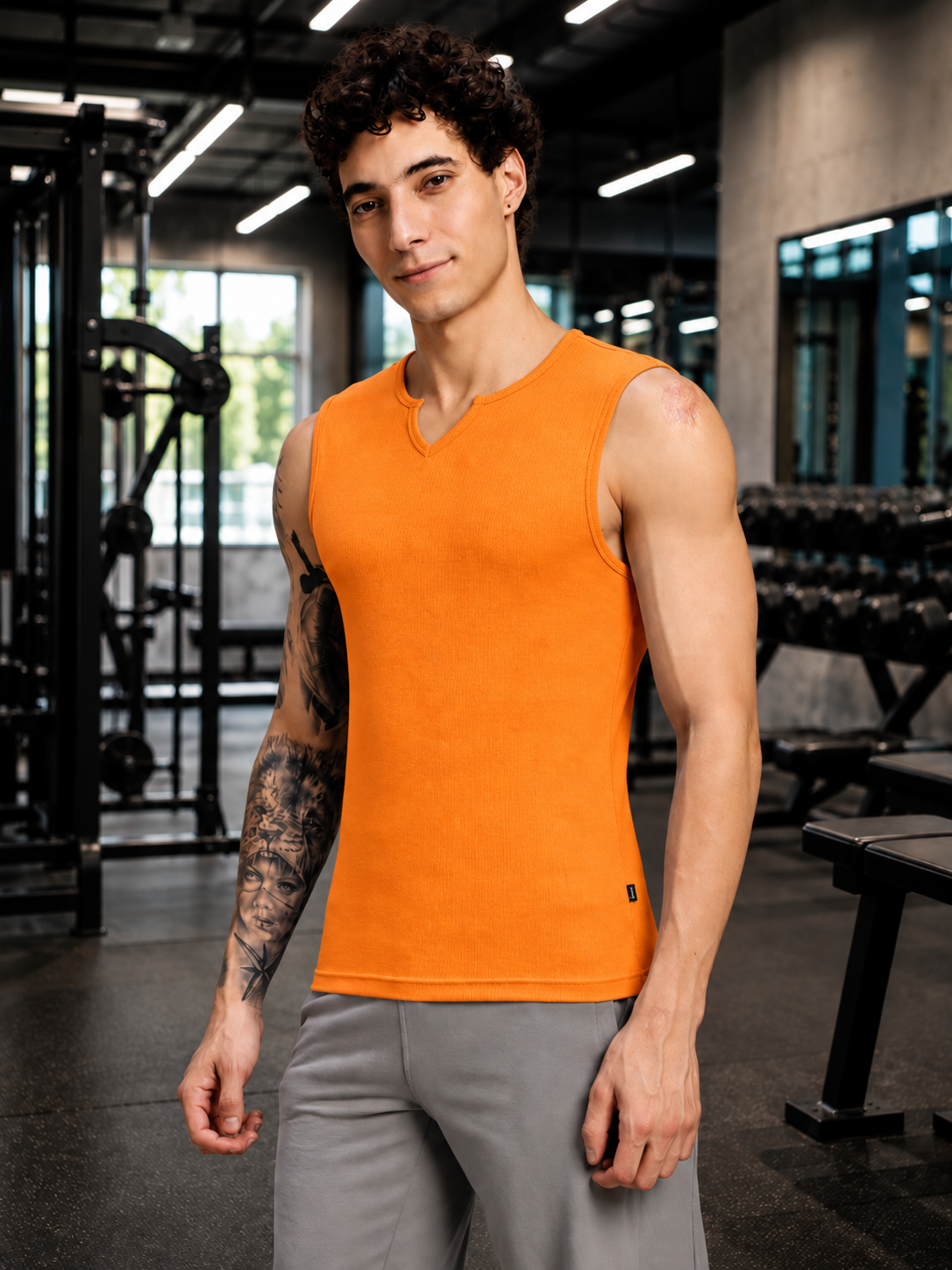 SLEEVELESS WORKOUT COTTON T-SHIRT ORANGE