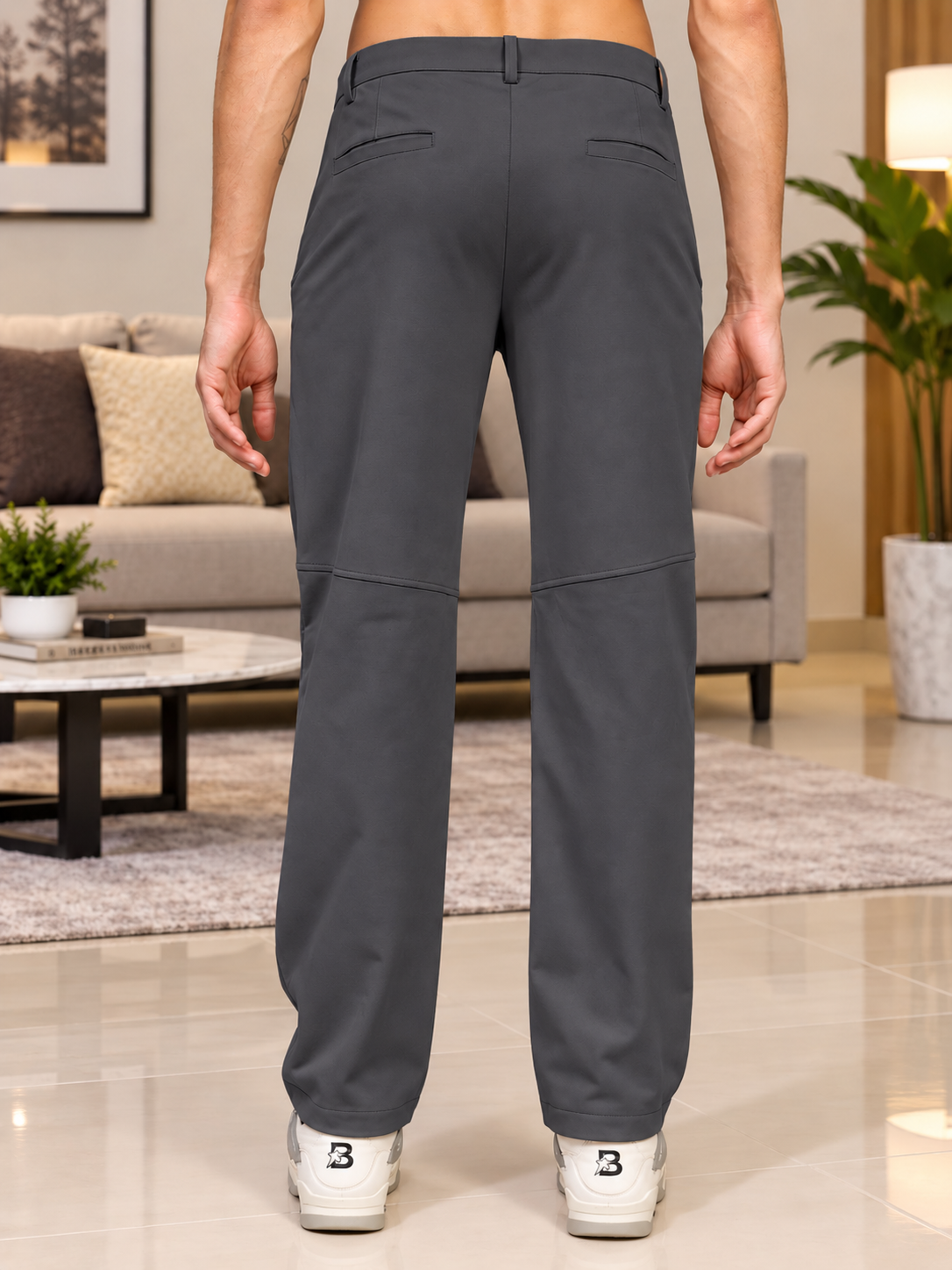 STRETCH STRAIGHT CASUAL PANTS GREY