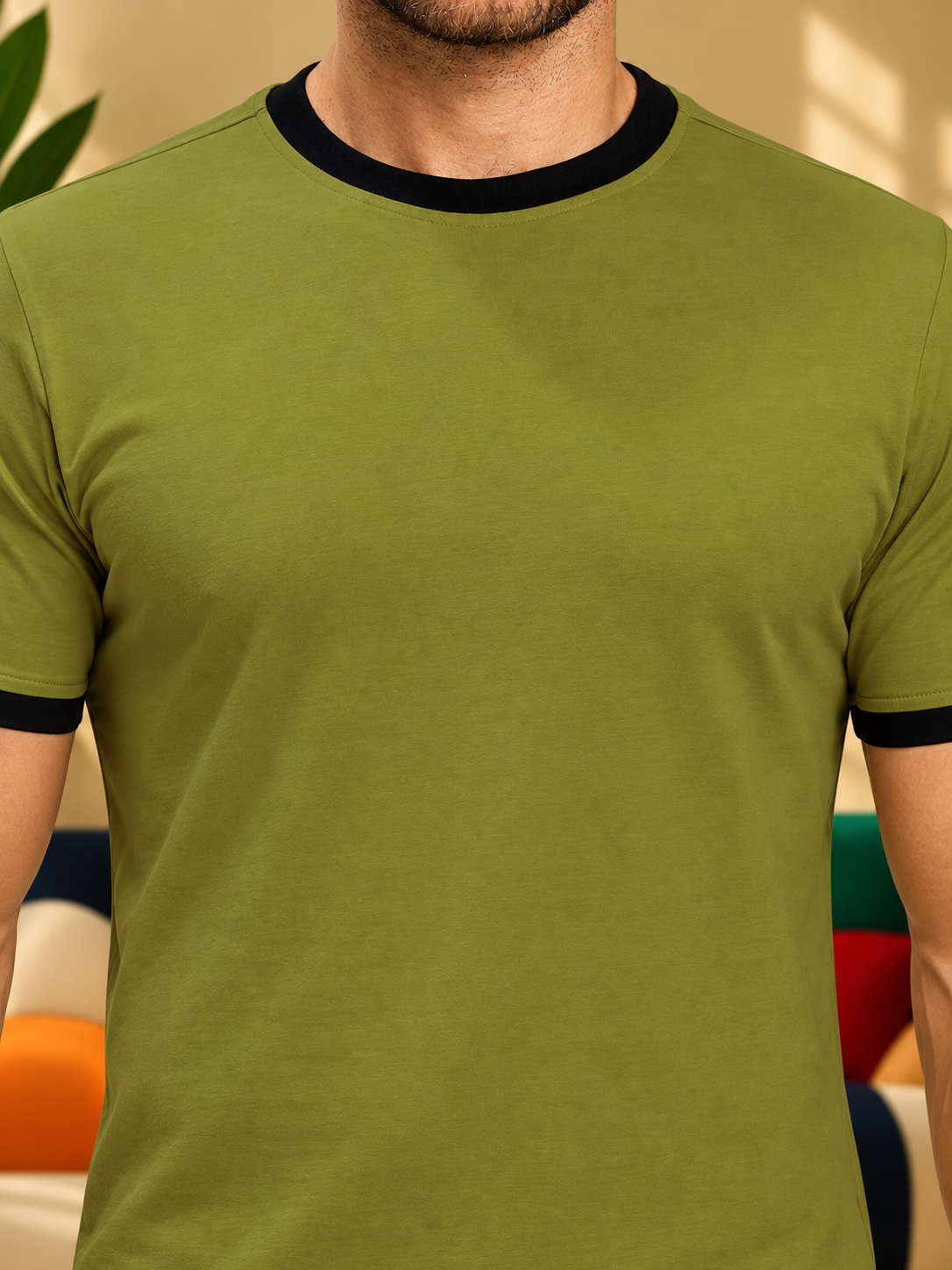 MINIMALIST CONTRAST EDGE T-SHIRT OLIVE GREEN