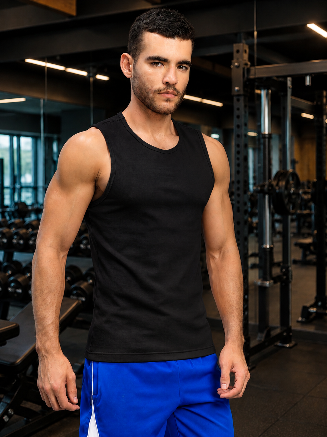 MUSCLE FIT BODYBUILDING GYM T-SHIRT BLACK