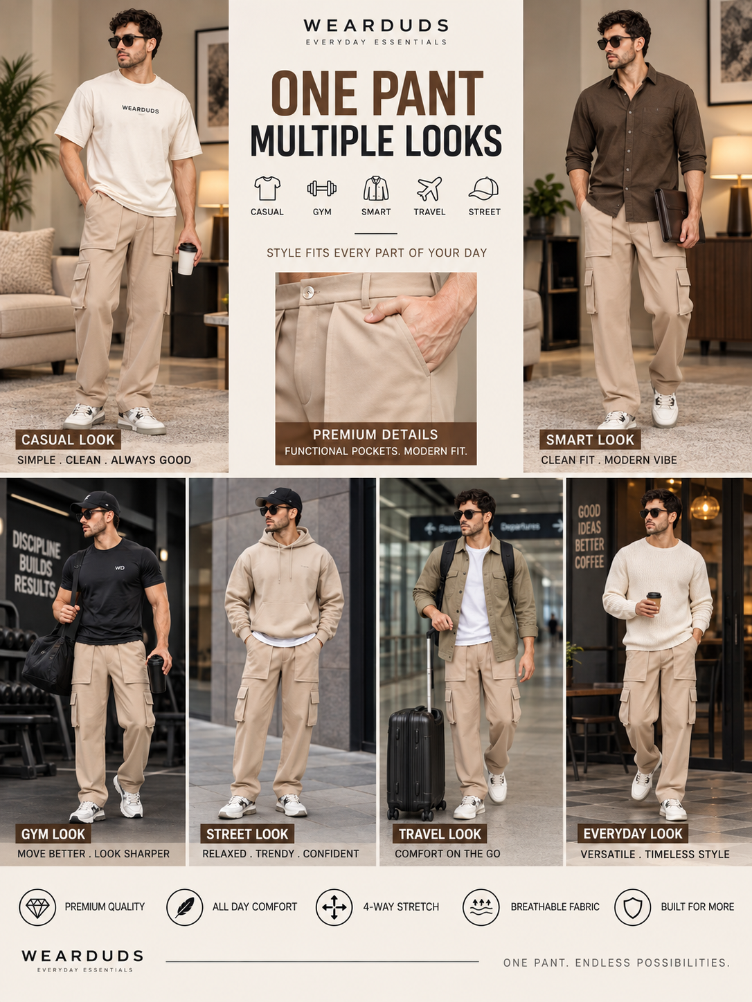 URBAN STREETWEAR OVERSIZED CARGO BEIGE
