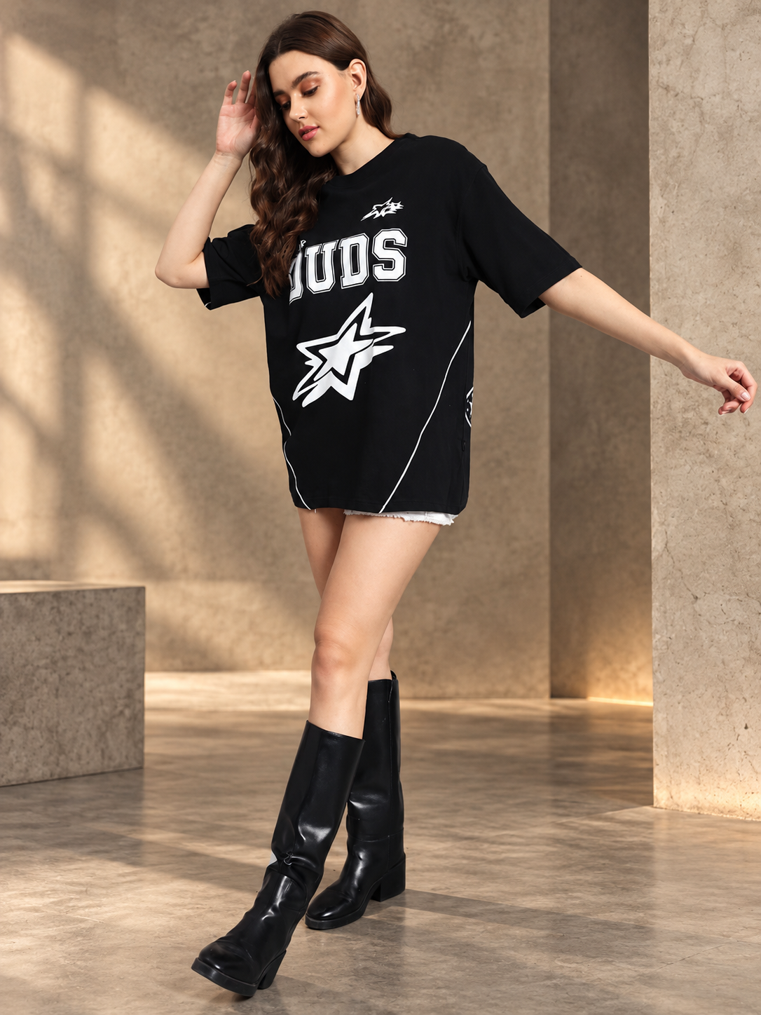 WOMEN GALAXY OVER-SIZED T-SHIRT BLACK