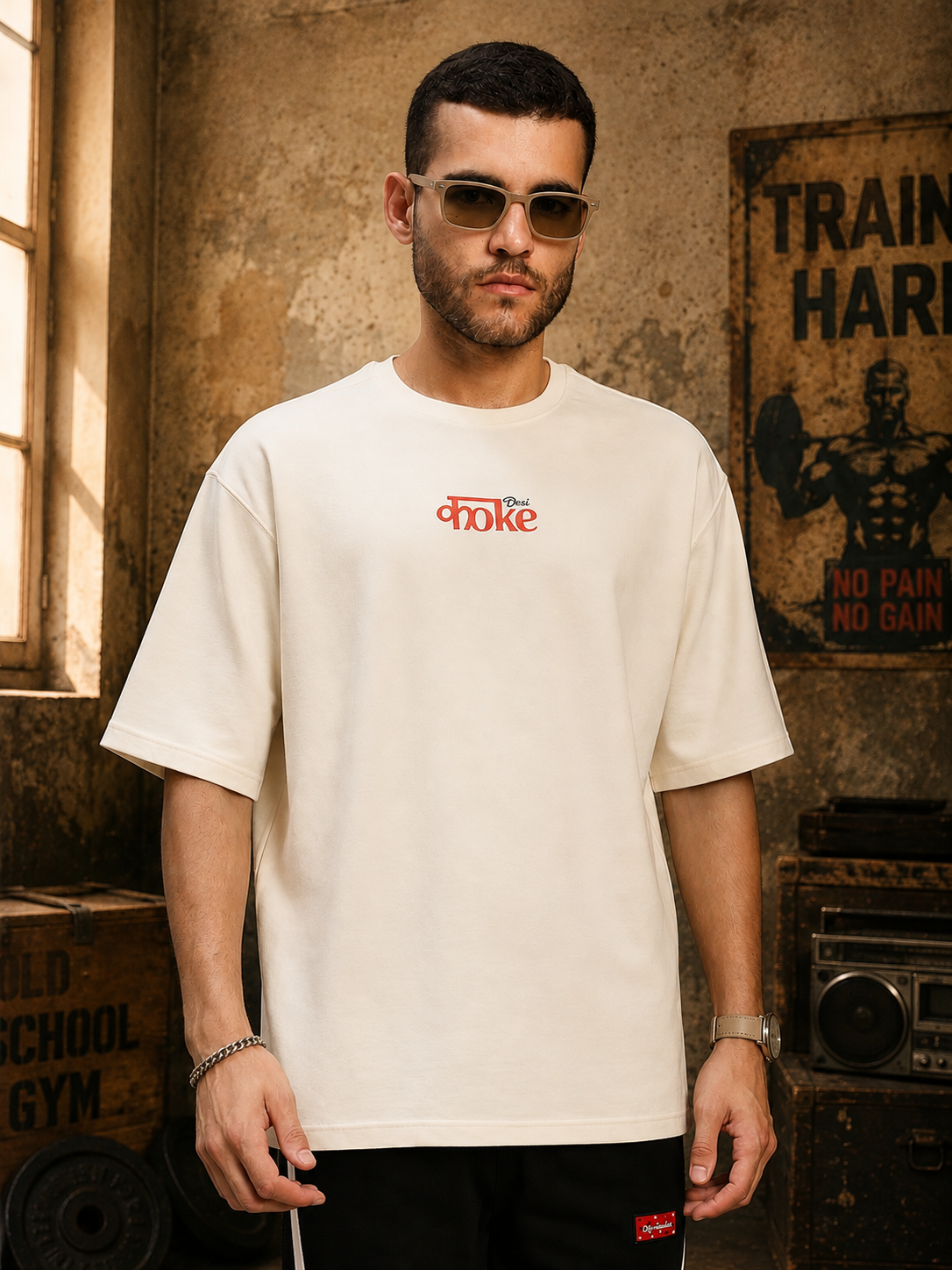 CREATIVE SLOGAN DUAL TEXT T-SHIRT CREAM