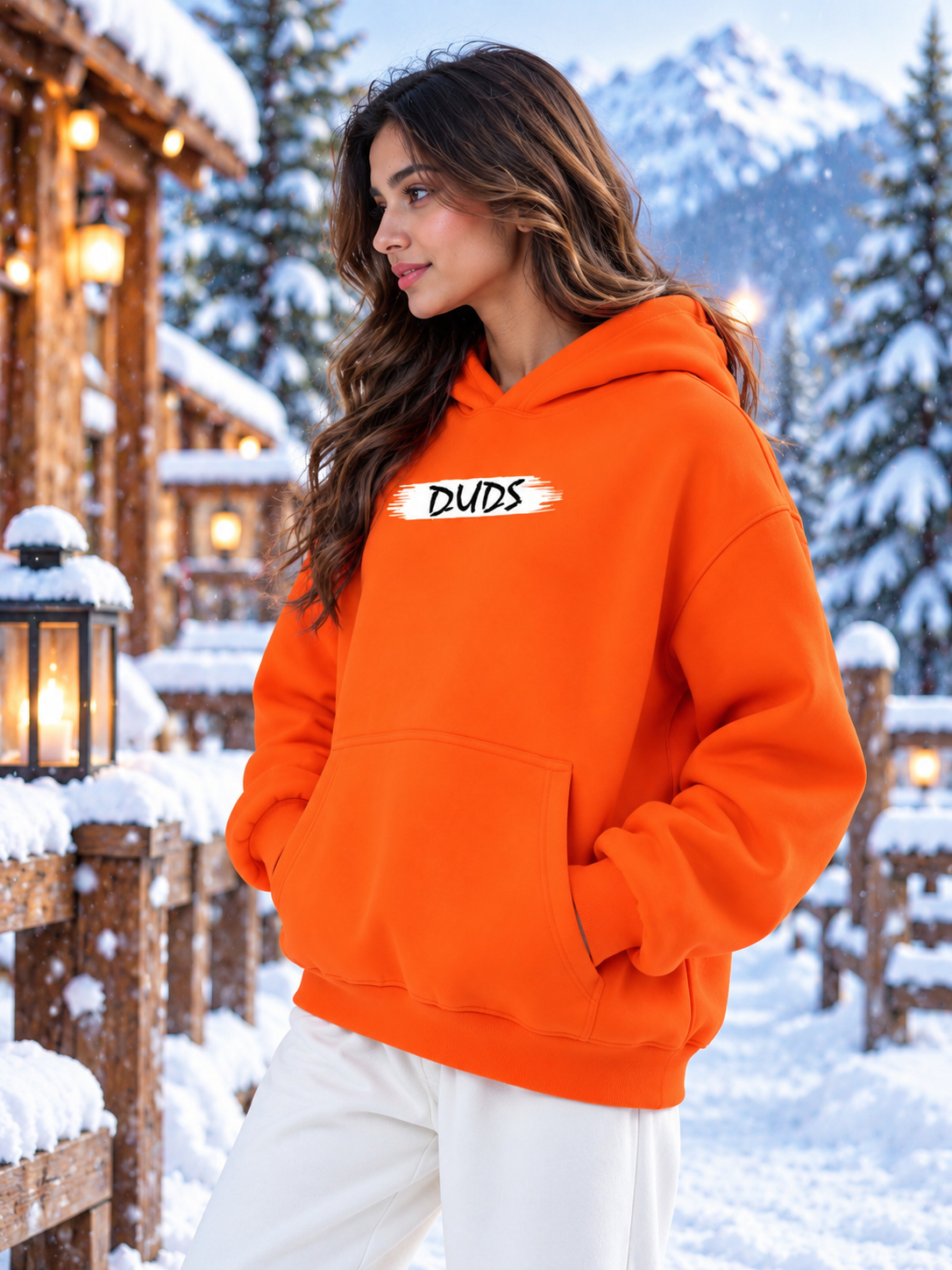 WOMEN BLOOM QUOTE FLEECE OVERSIZED HOODIE ORANGE