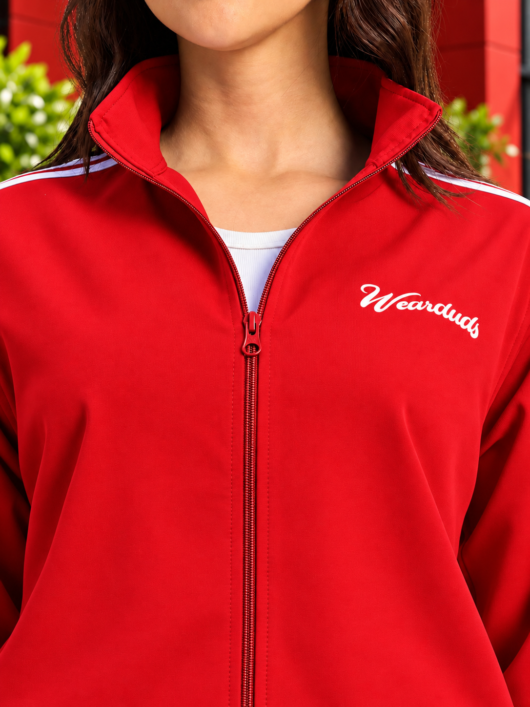 WOMEN SPORTY ZIP UP RELAXED FIT JACKET RED