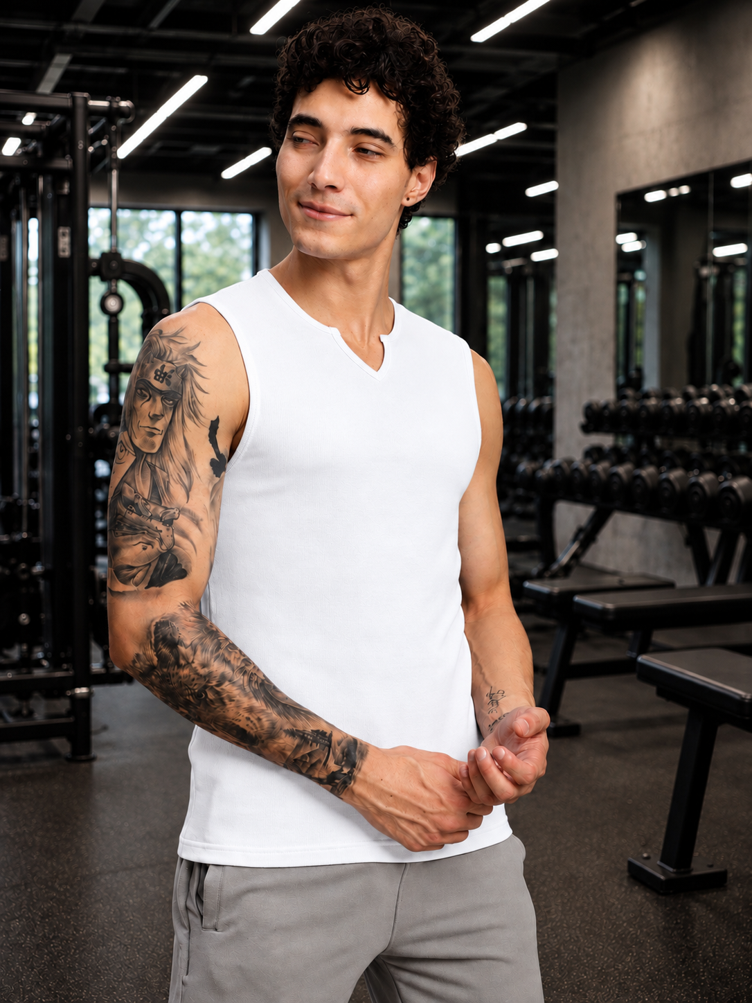 SLEEVELESS WORKOUT COTTON T-SHIRT WHITE
