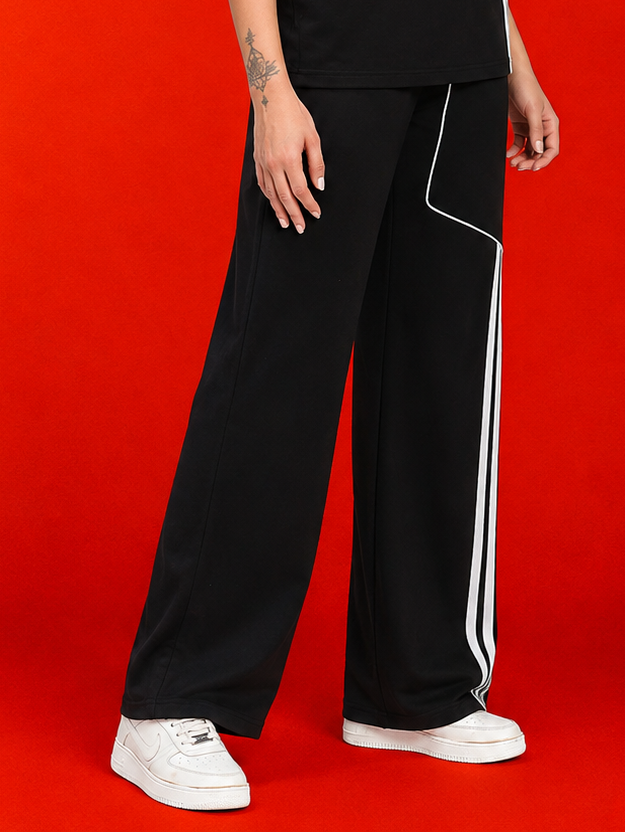WOMEN YOUTH CONTREST PIPING JOGGERS BLACK