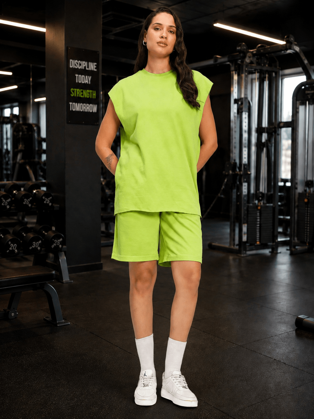 WOMEN DRIVE MONOCHROME CO-ORD SET NEON GREEN