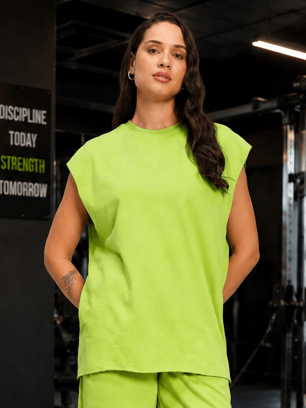 WOMEN DRIVE MONOCHROME SLEEVELESS T-SHIRT NEON GREEN