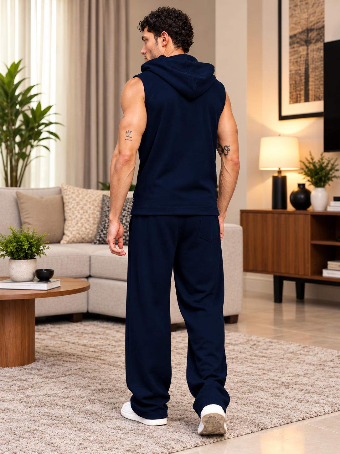 LOUNGEWEAR SLEEVELESS HOODED CO-ORD NAVY BLUE