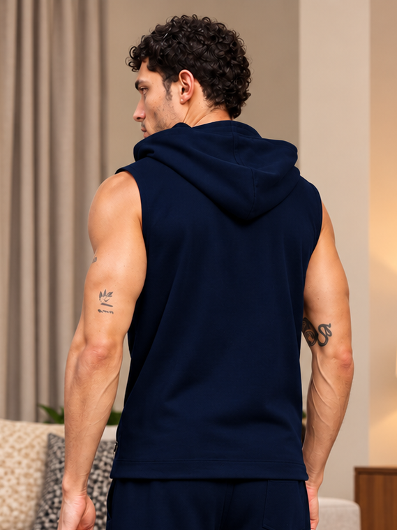 LOUNGEWEAR  SLEEVELESS HOODED  T-SHIRT NAVY BLUE