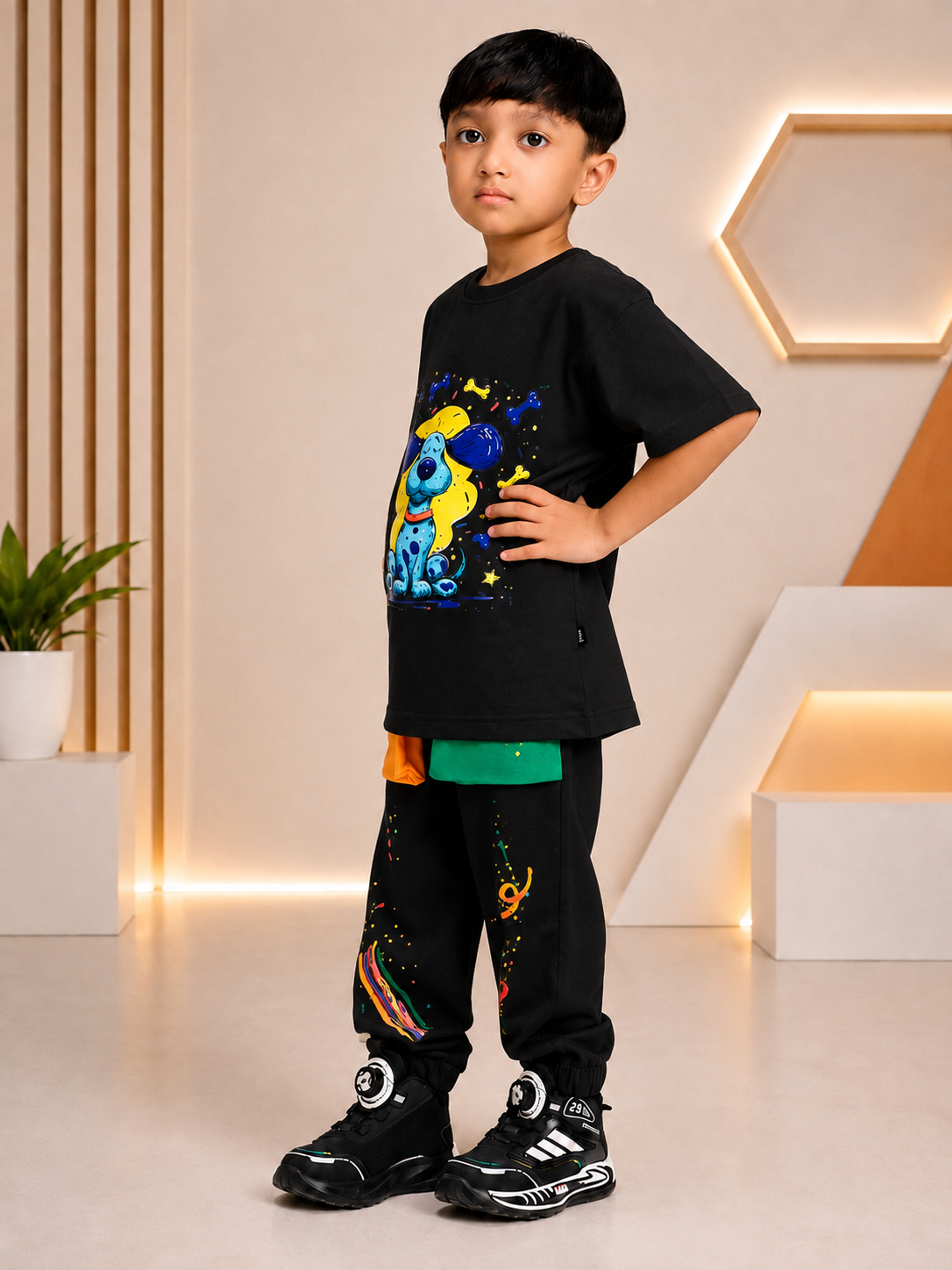 CUTE BLUE PUPPY PRINT CO-ORD FOR BOYS GIRLS BLACK