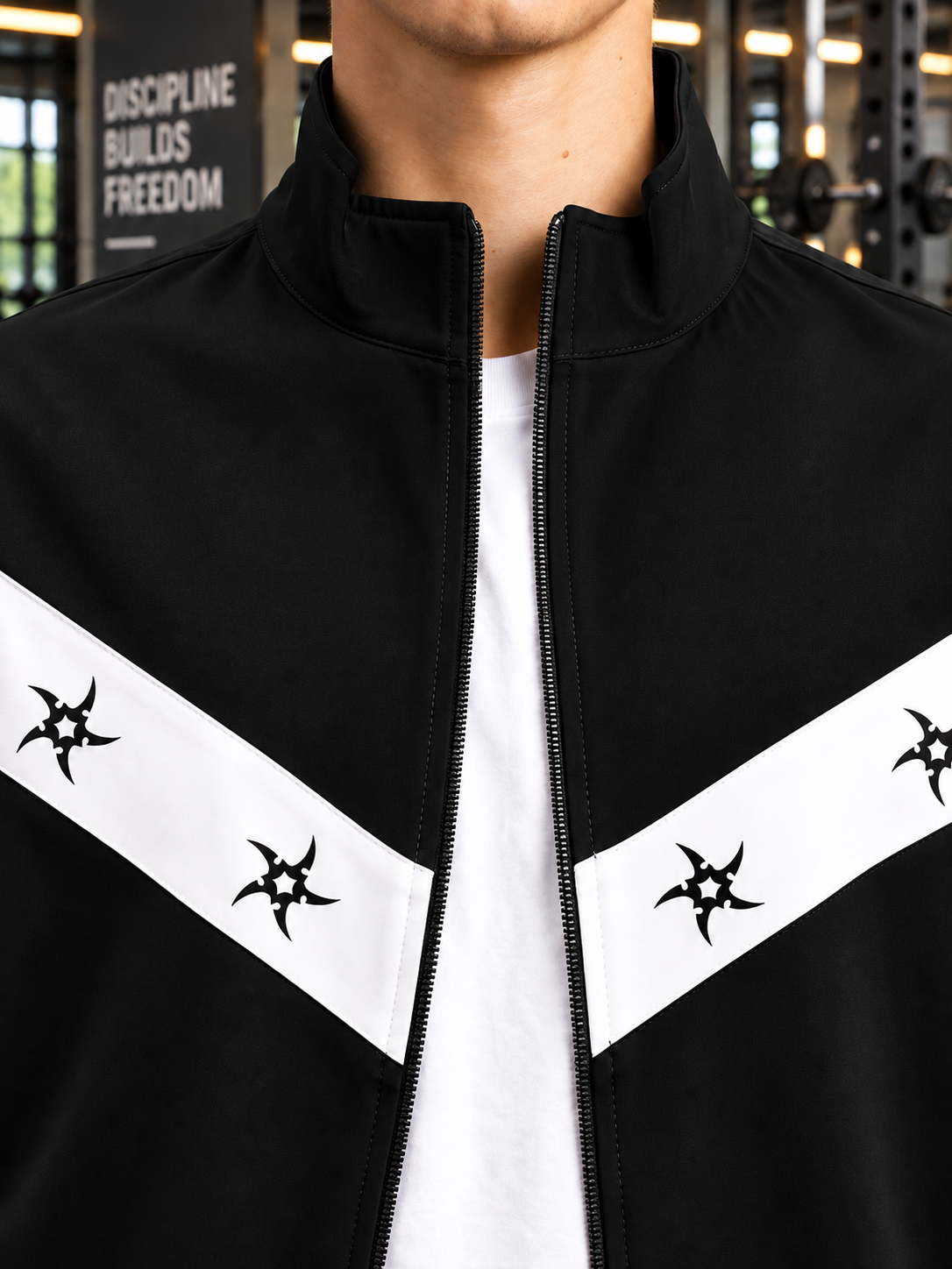 MATCHING LOOSE FIT ZIPPER JACKET BLACK WHITE