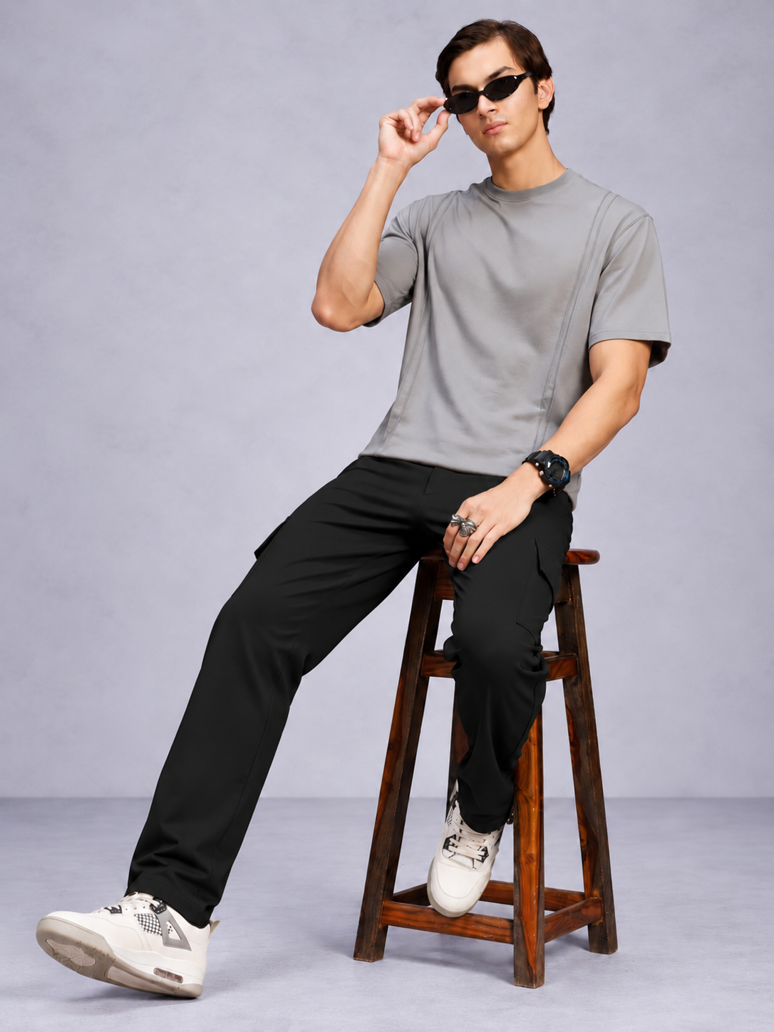 BELT LOOPS CARGO TROUSERS BLACK