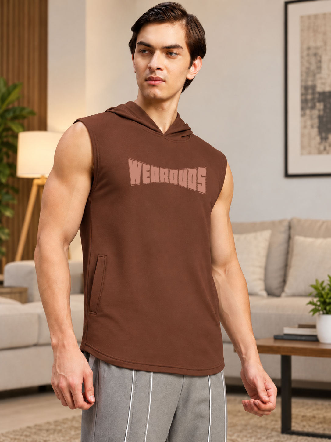 LOGO SLEEVELESS GRAPHIC PRINT BROWN