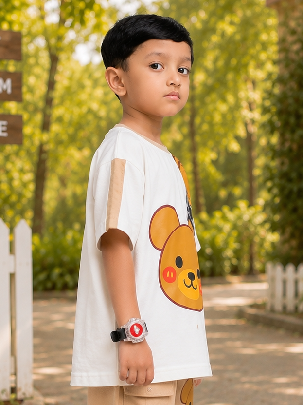 TINY TREND BEAR T-SHIRT FOR BOYS GIRLS WHITE