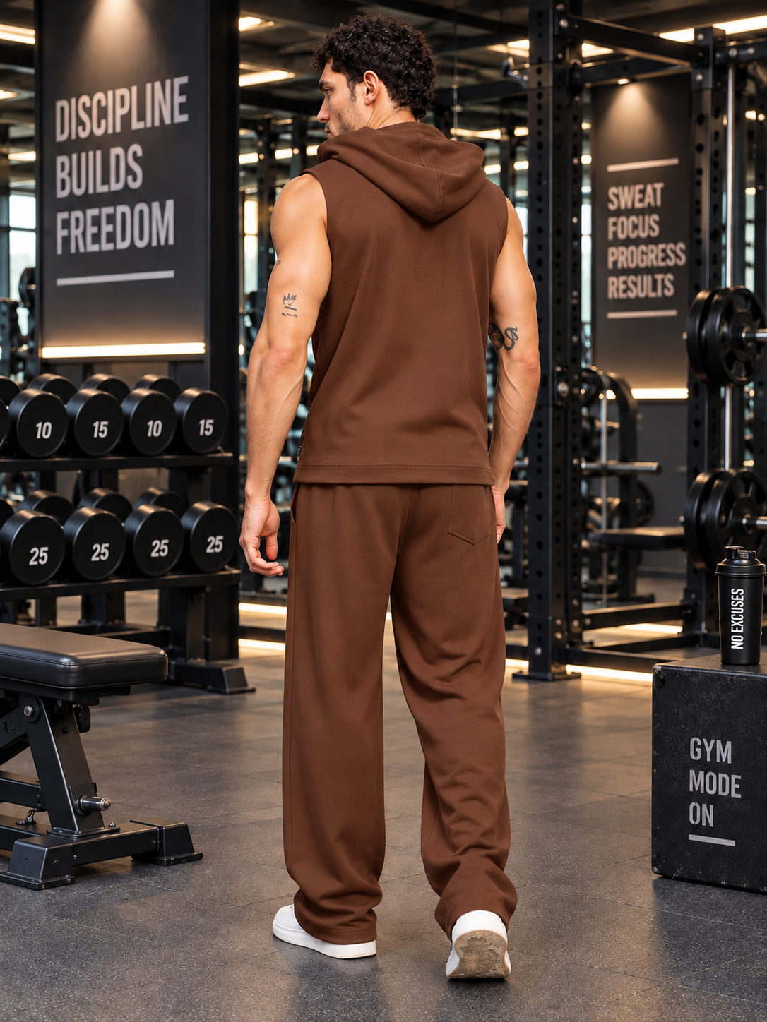 TRIBAL SLEEVELESS HOODED CO-ORD BROWN