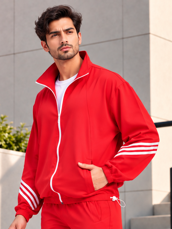 STREETWEAR THREE STRIPE  JACKET FULL ZIPPER RED